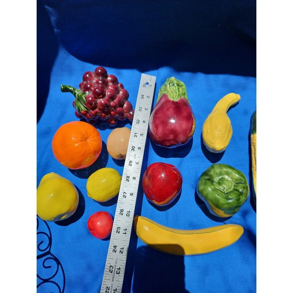 12 Ceramic Fruit Vegetables Eggplant Corn Pear Grapes Lemon Pepper Squash Banana